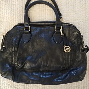 Gold and Black Leather Satchel with Adjustable Strap